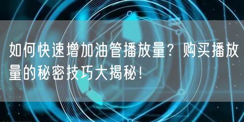 如何快速增加油管播放量?购买播放量的秘密技巧大揭秘!