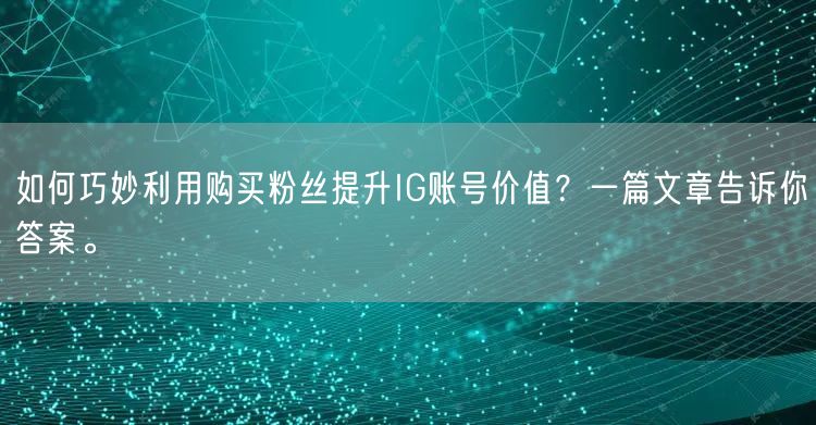 如何巧妙利用购买粉丝提升IG账号价值?一篇文章告诉你答案。