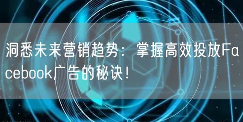 洞悉未来营销趋势：掌握高效投放Facebook广告的秘诀！